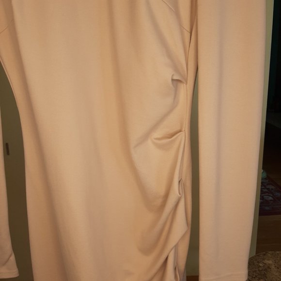 NWOT!!! Elegant Warm Vanilla Cream DAZY Bodycon Ruched Midi Dress - Picture 2 of 8